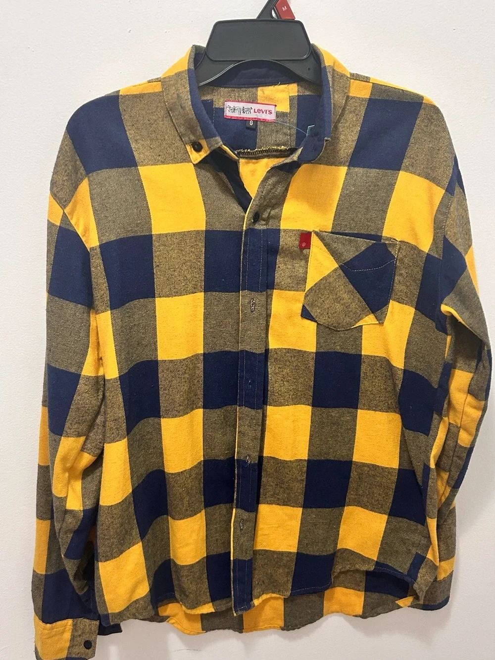 Levi’s Plaid Flannel Shirt Yellow Blue Button Down Size G L